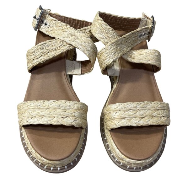Universal Thread Platform Straw Sandal Size 8 Cross Strap New Raffia - Picture 2 of 8
